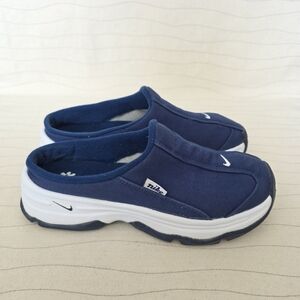 Nike Womems Afterparty II Navy Blue White Slip On Mules Shoes Vintage Y2K Size 7